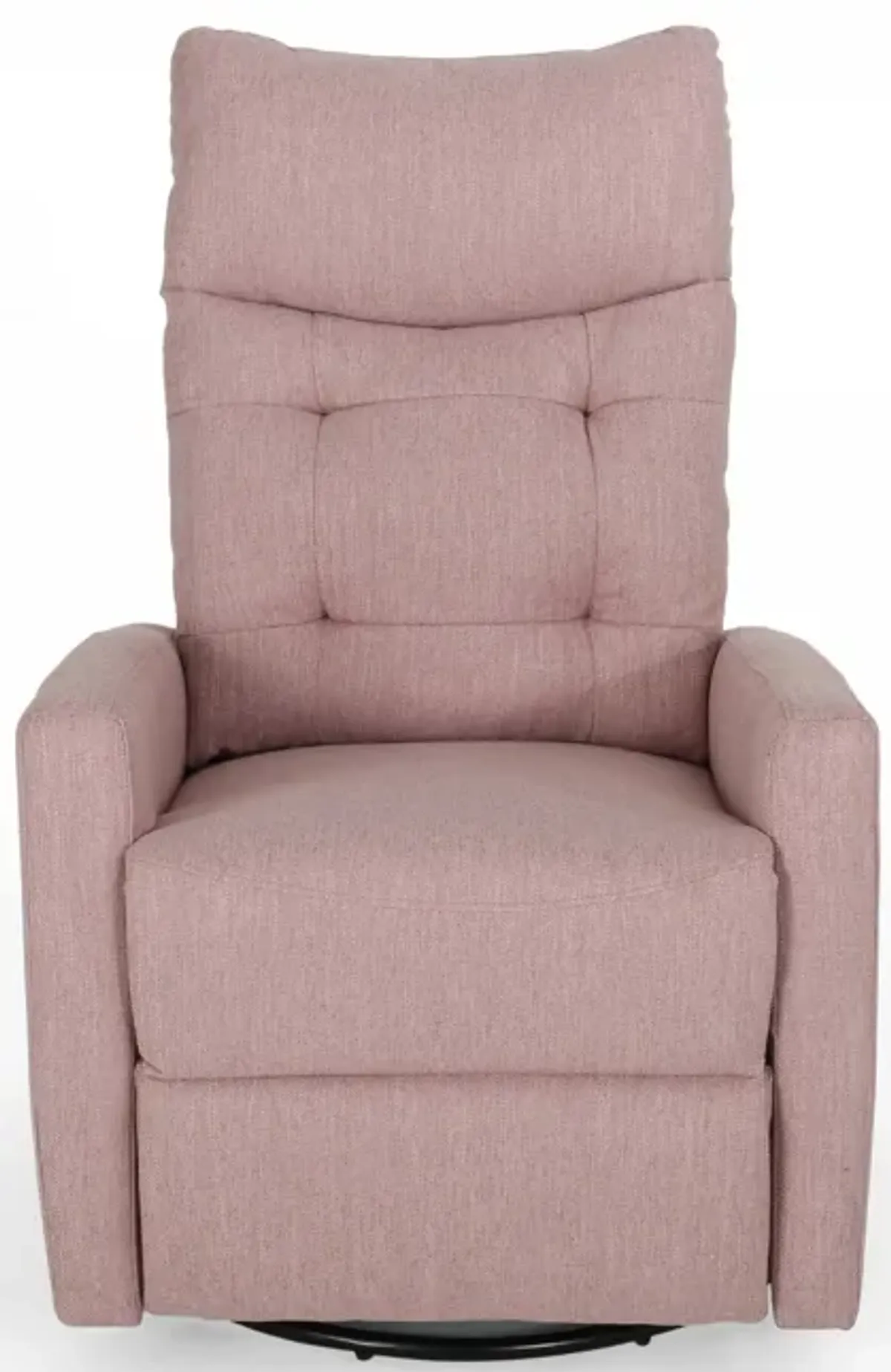 Push Back Glider Recliner Chair with Swivel, Blush Pink Tufted Fabric -Benzara