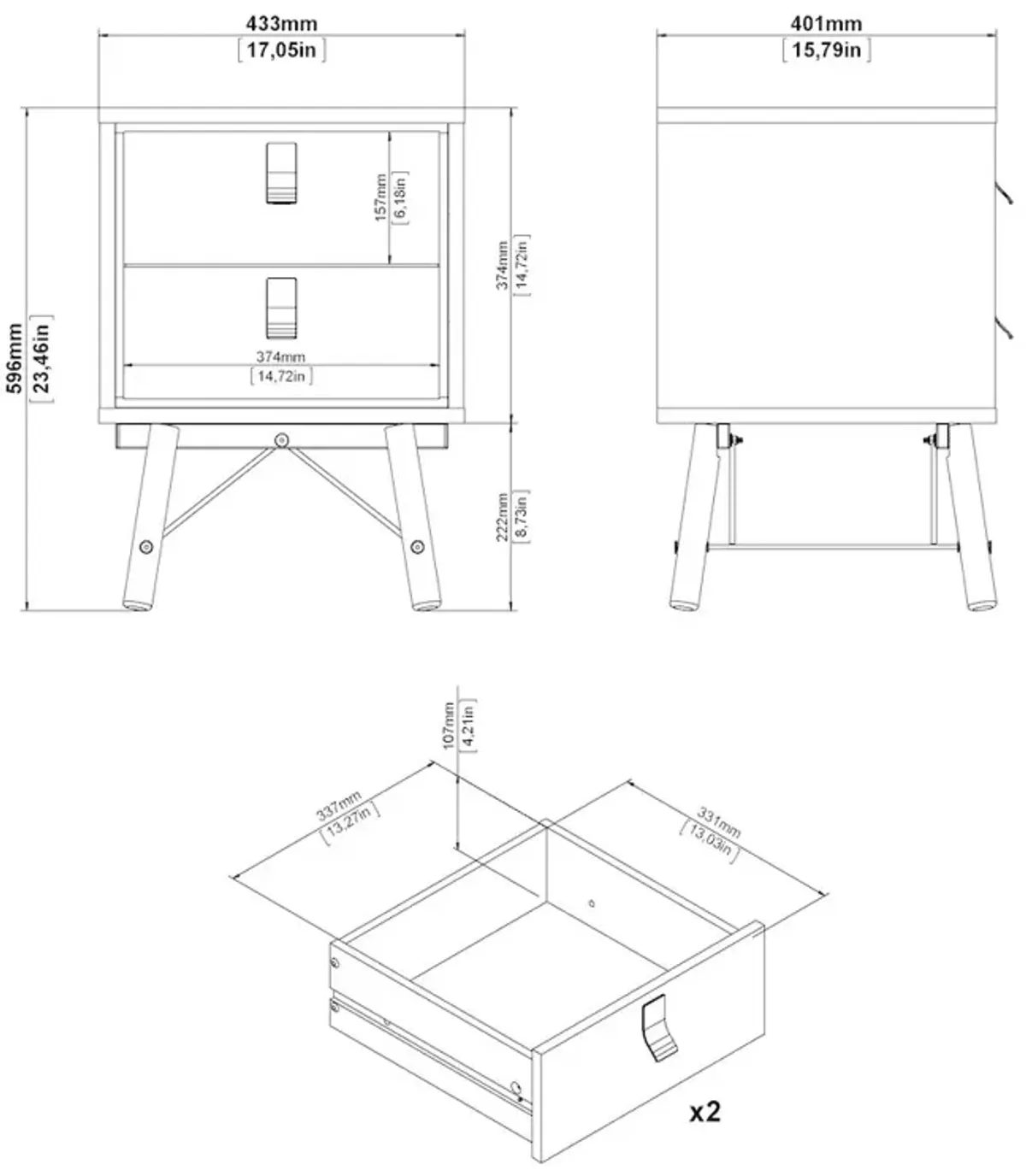 Tvilum 2 Drawer Nightstand