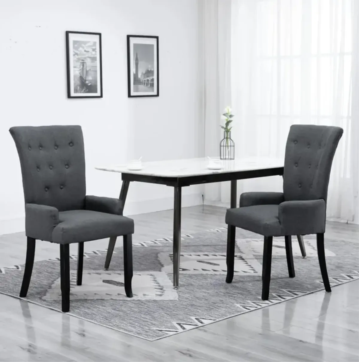 vidaXL Dining Chair with Armrests Dark Gray Fabric