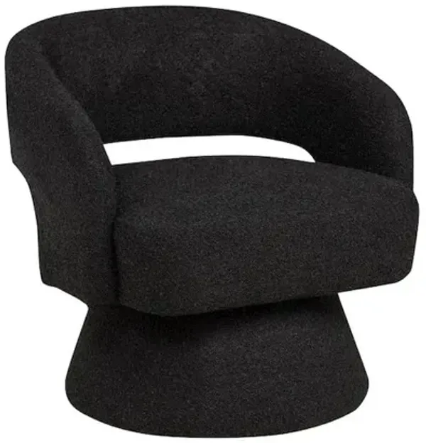 Best Quality Furniture Black Boucle Swivel Accent Barrel Chair