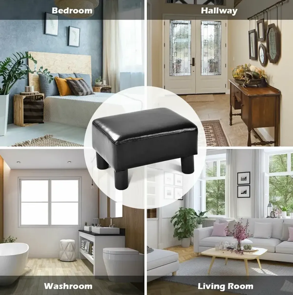 Small PU Leather Rectangular Seat Ottoman Footstool