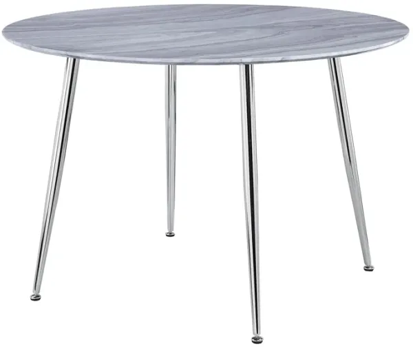 Kian 45 Inch Dining Table, Round Glass Top, Tapered Legs, Wood, Gray - Benzara