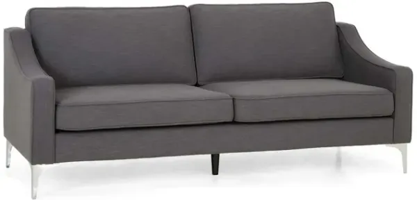 Sofa, Removable Back Cushions, Gray Fabric Upholstery, Chrome Legs, 85 Inch - Benzara
