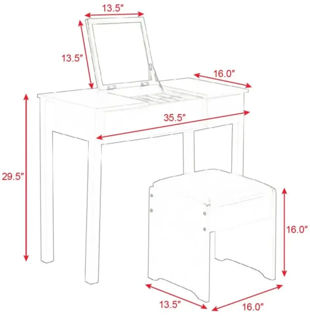 Hivvago Vanity Makeup Dressing Table Set with Flip Top Mirror and Cushioned Stool