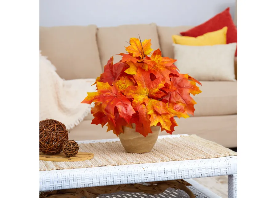 HomPlanti 16" Autumn Maple Leaf Artificial Plant in Decorative Planter