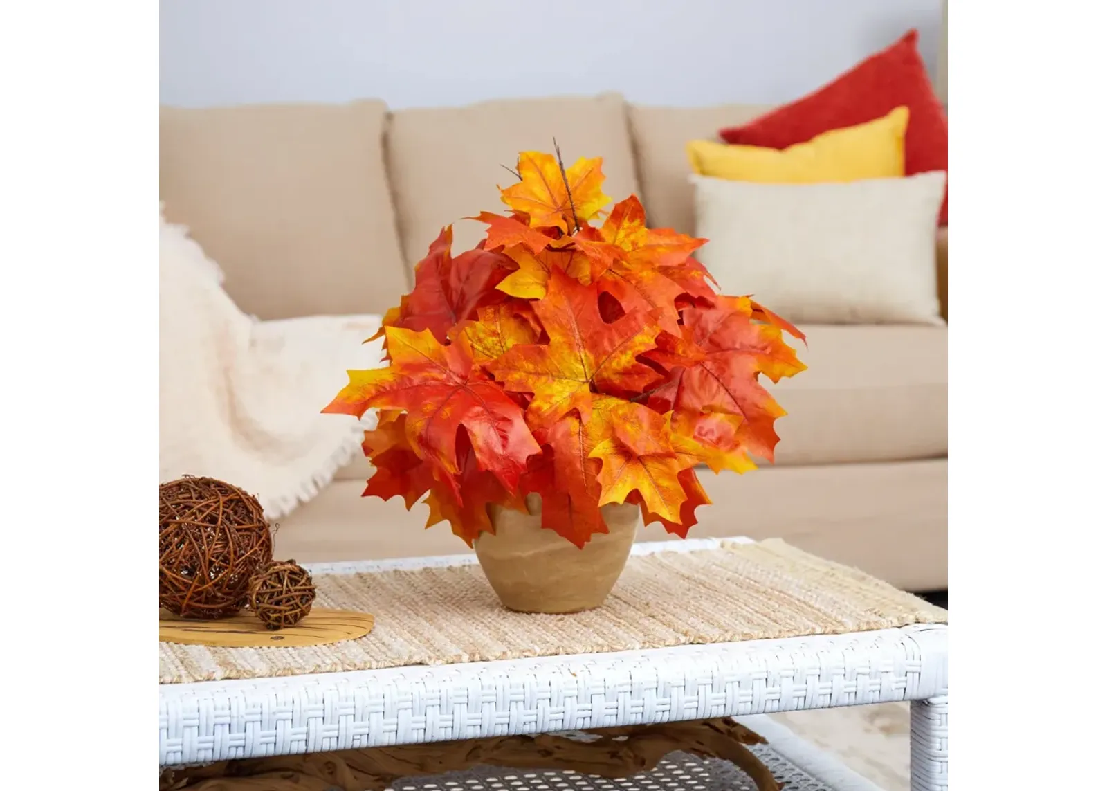 HomPlanti 16" Autumn Maple Leaf Artificial Plant in Decorative Planter