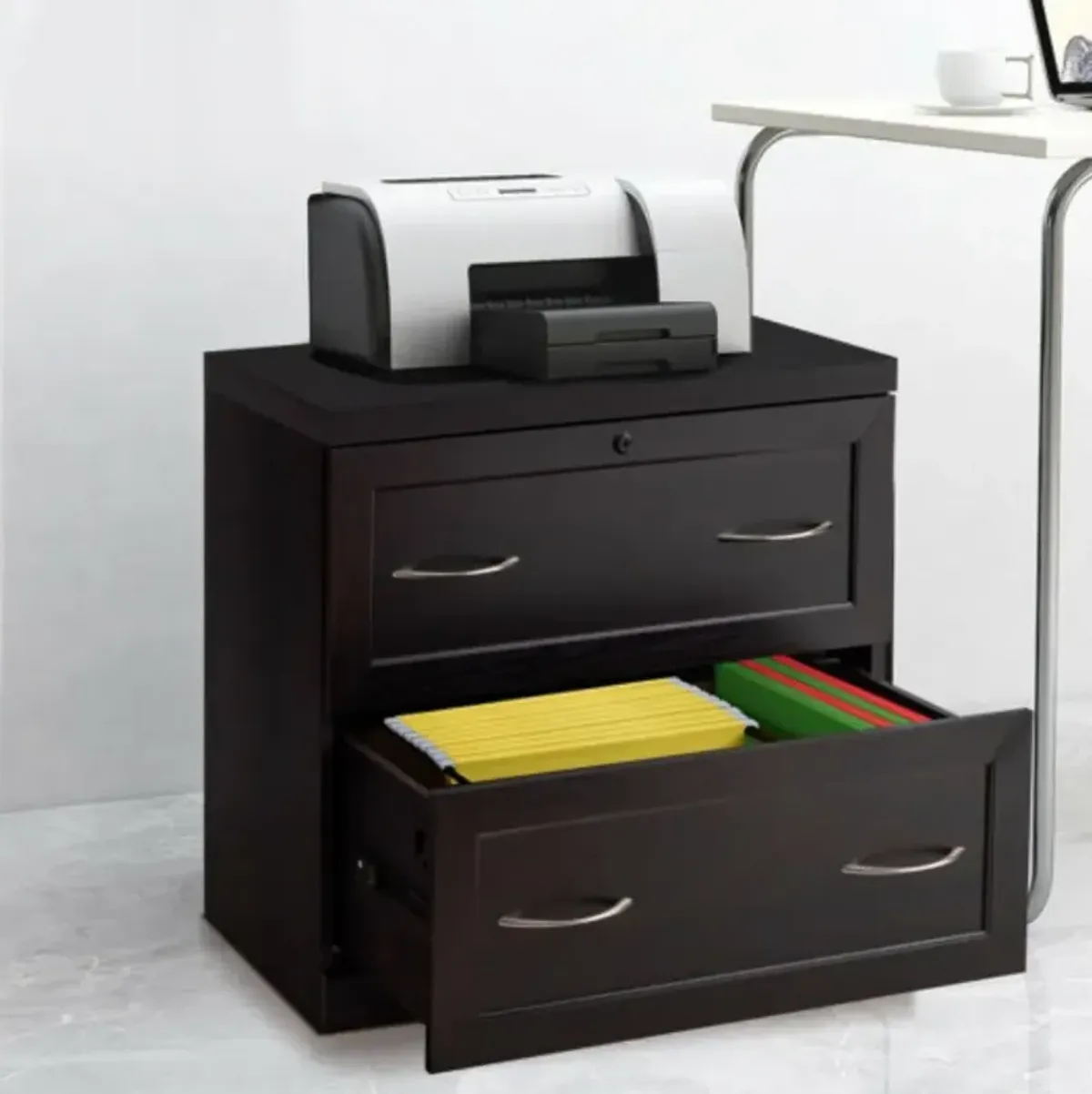 Black 2-Drawer Lateral File Cabinet, Free Standing Office Storage Organizer