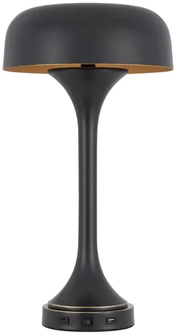 Hivvago 22" Black Metal Two Light Novelty USB Table Lamp With Black Dome Shade