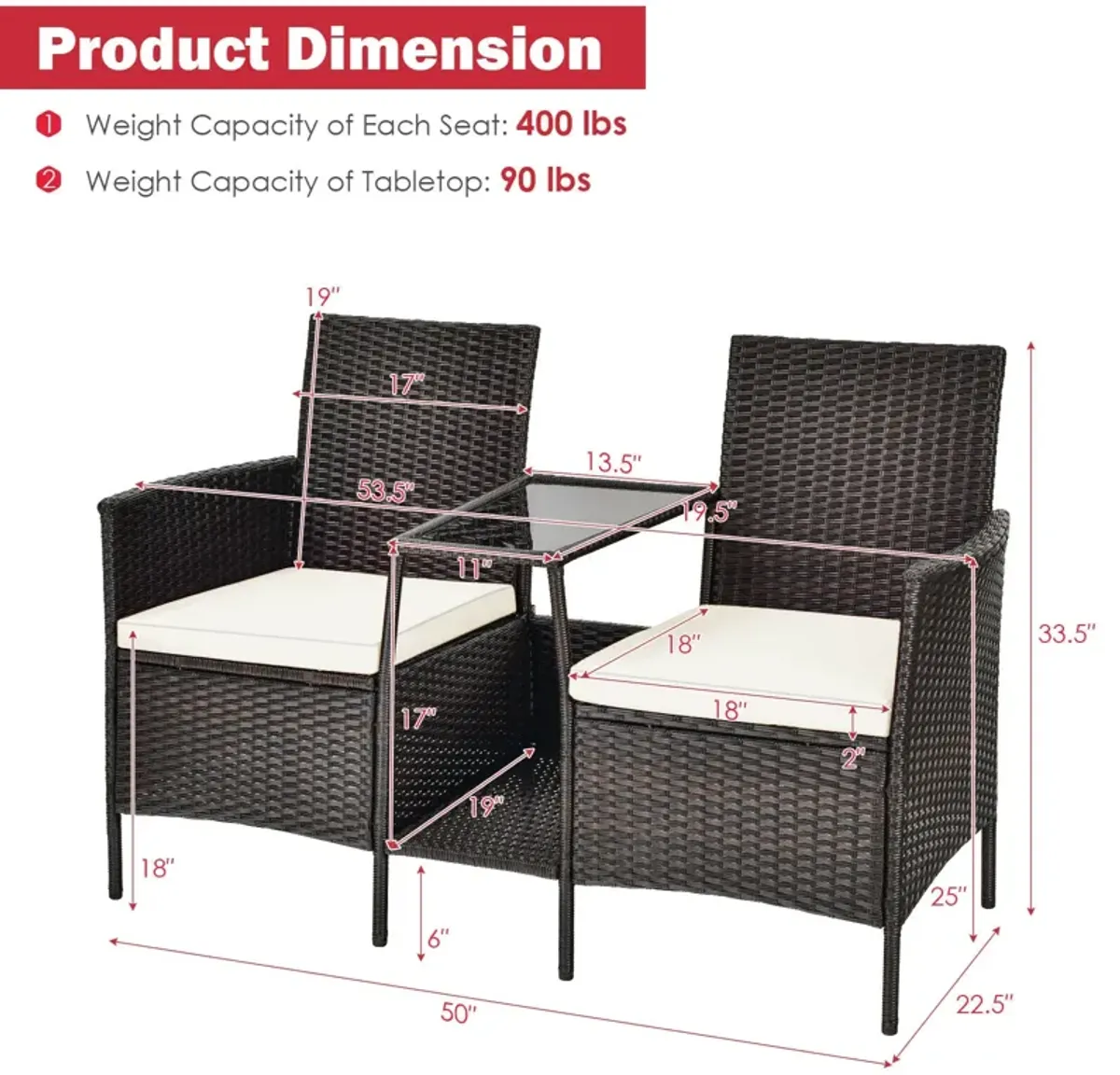 Patio Rattan Wicker Conversation Set Sofa Cushioned Loveseat Glass Table