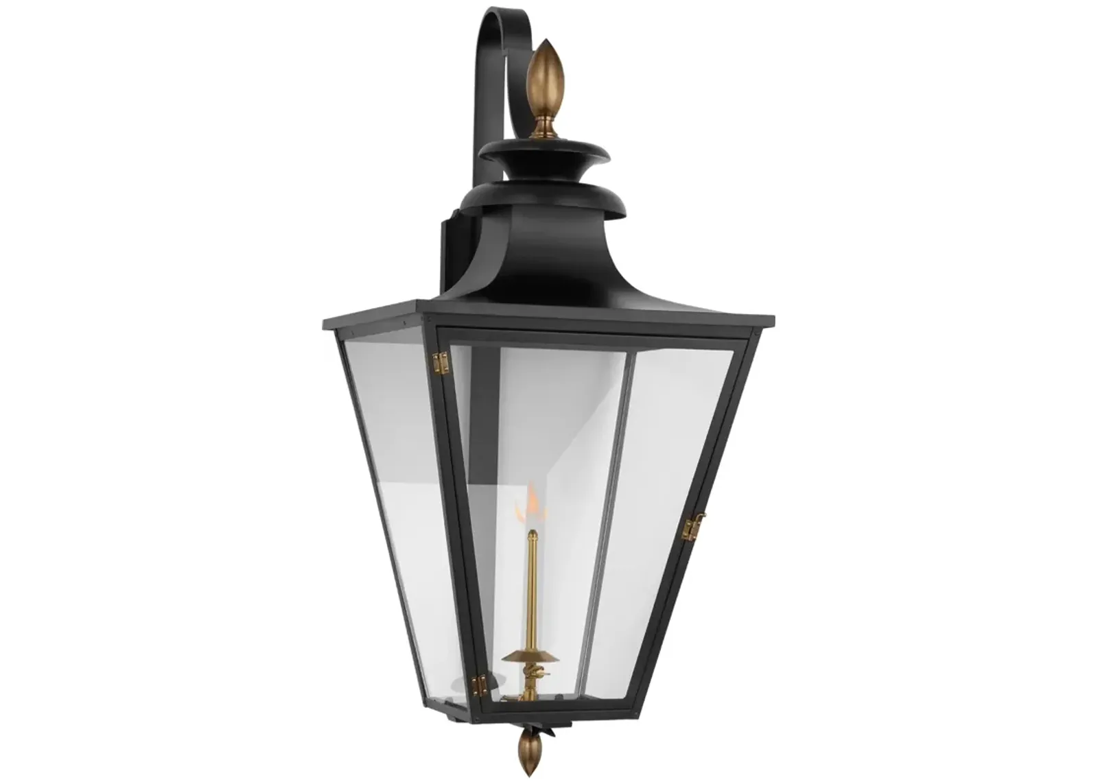 Albermarle Large Bracketed Gas Wall Lantern in Matte Black and Brass with Clear Glass