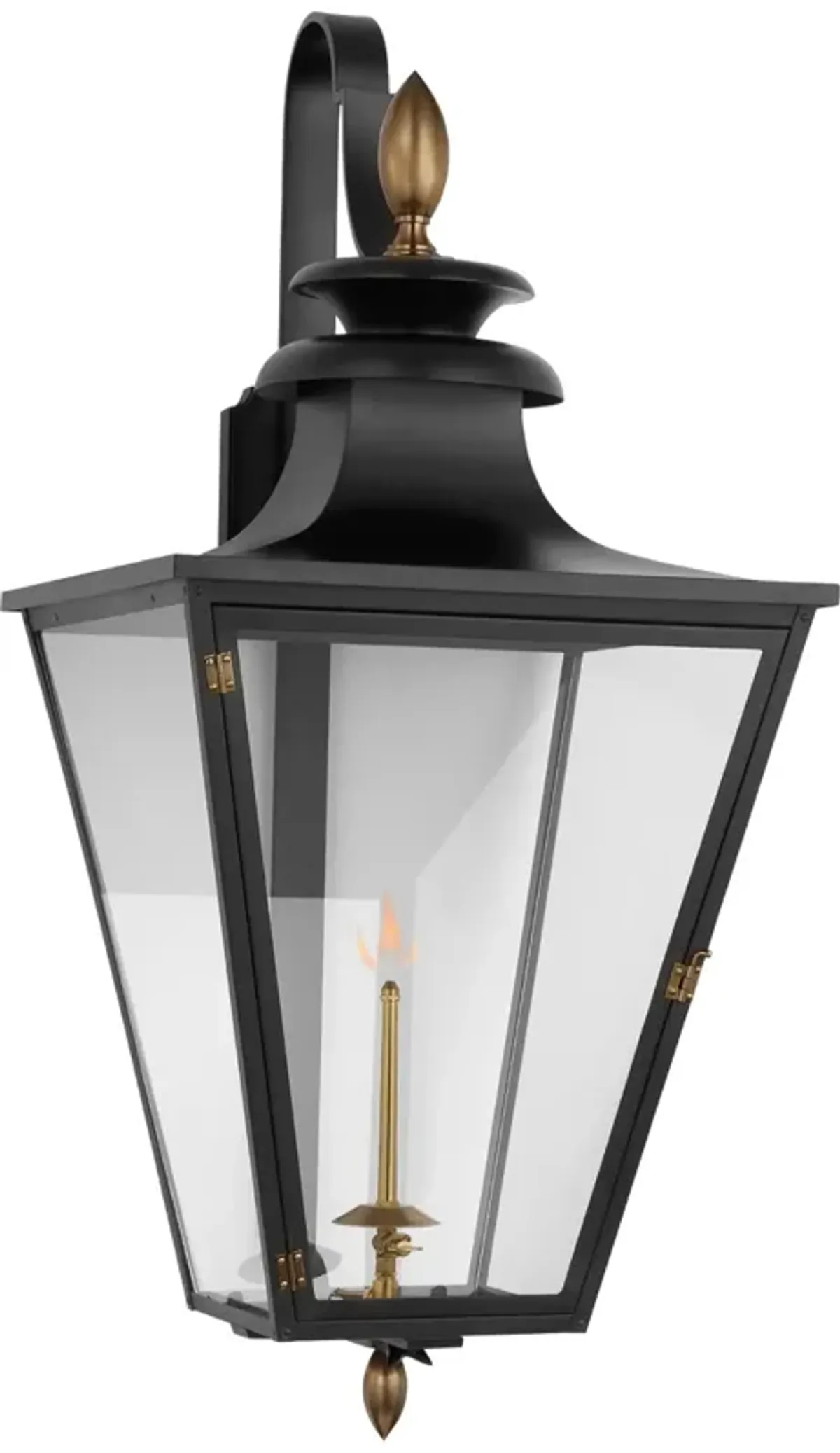 Albermarle Large Bracketed Gas Wall Lantern in Matte Black and Brass with Clear Glass