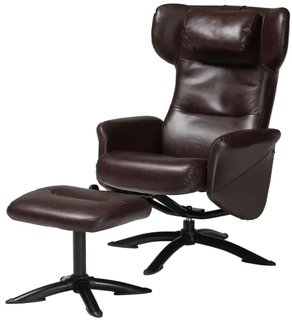 Baxton Studio Elwood Modern Black Faux Leather 2 Piece Lounge Chair and Footrest Set