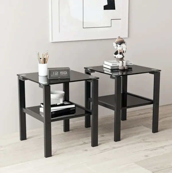 Streamdale Black Glass 2-Layer Tea Table Set