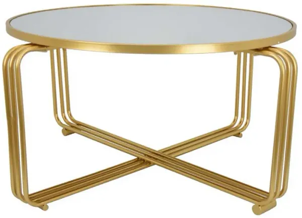 Plant Stand Coffee Table, 37 Inch Round Mirror Top, Modern Gold Metal - Benzara
