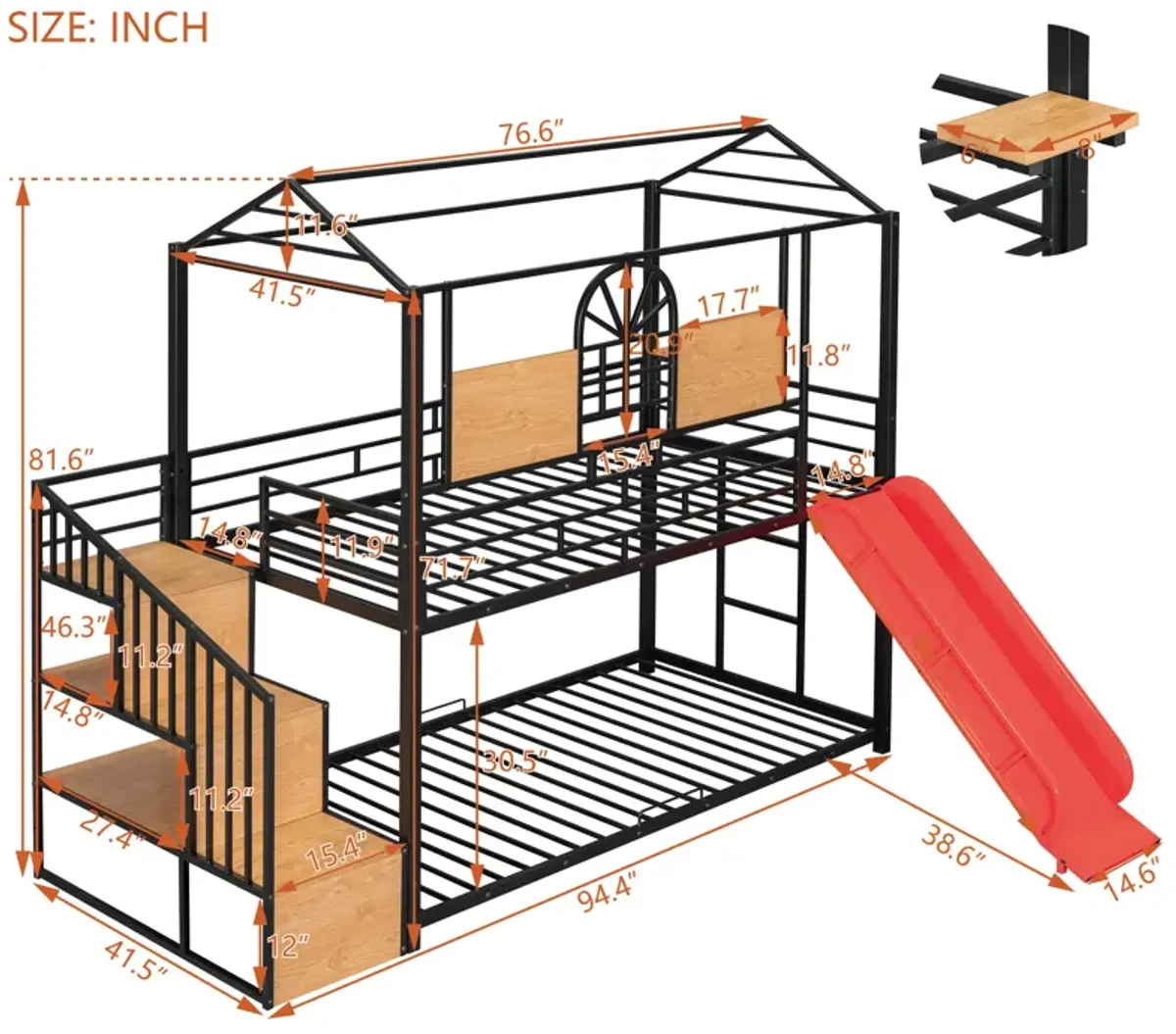 Merax Metal House Bunk Bed with Slide and Storage Stair