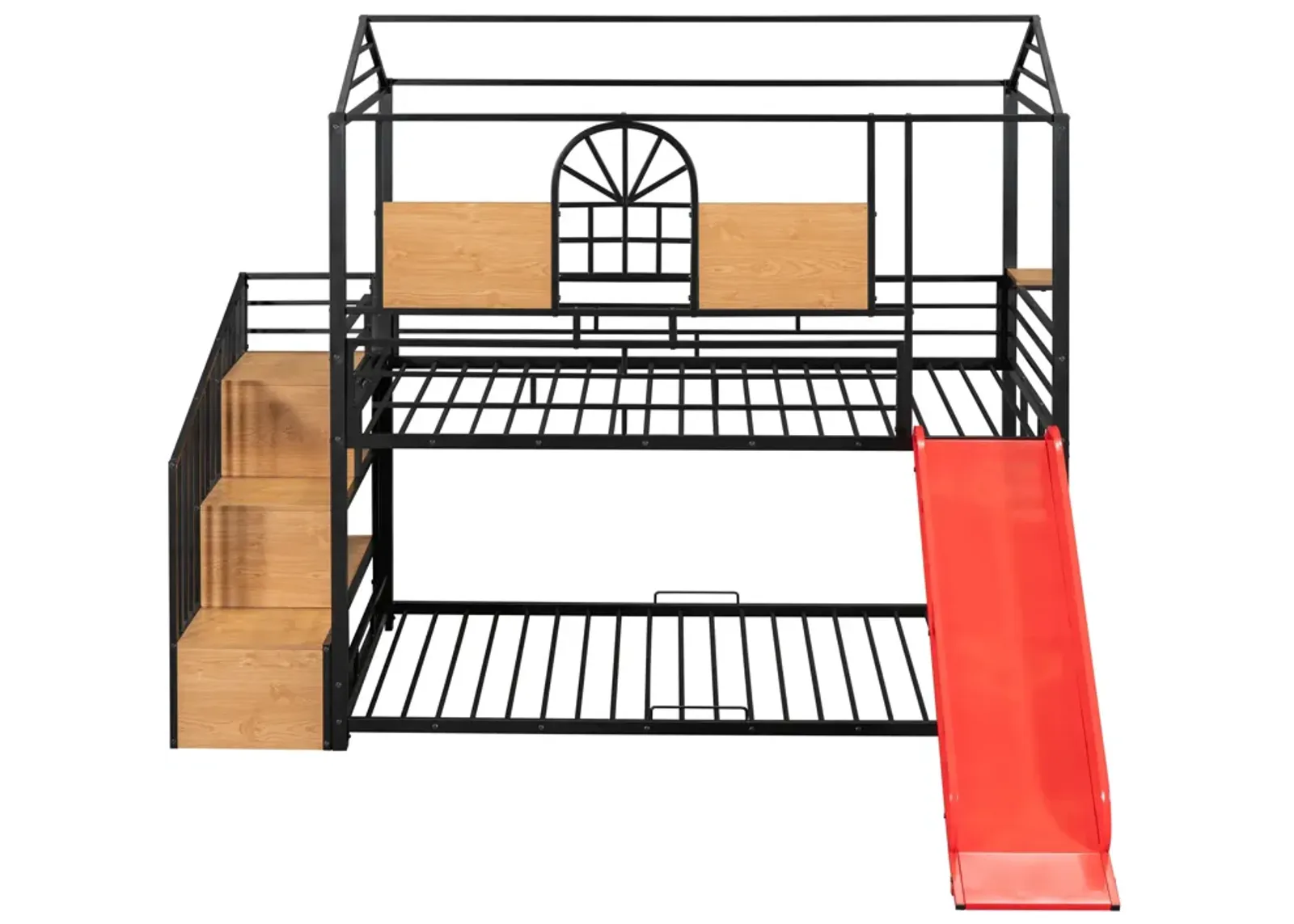 Merax Metal House Bunk Bed with Slide and Storage Stair