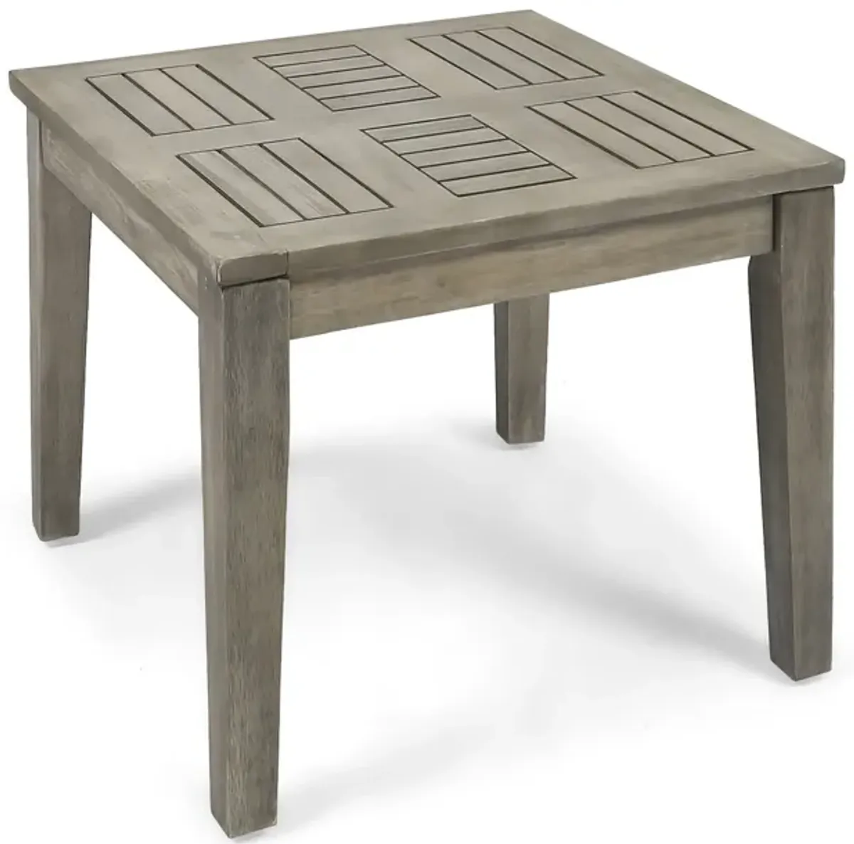 Bops Outdoor Square Side Table, 20 Inch Gray Weather-Resistant Wood - Benzara