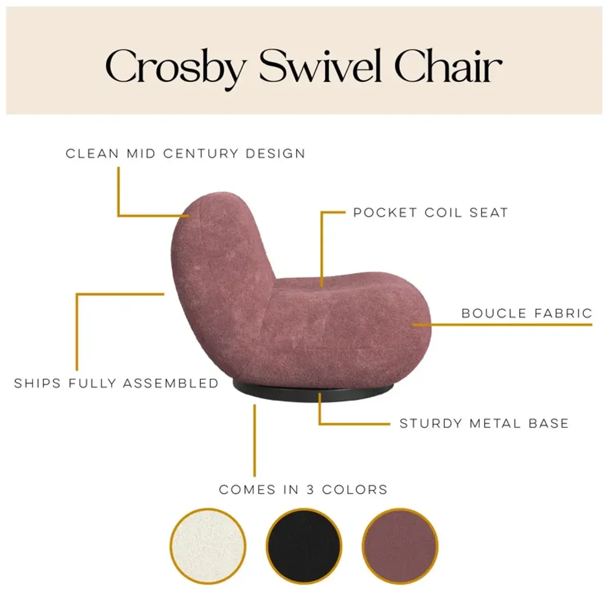 Crosby Boucle Swivel Chair