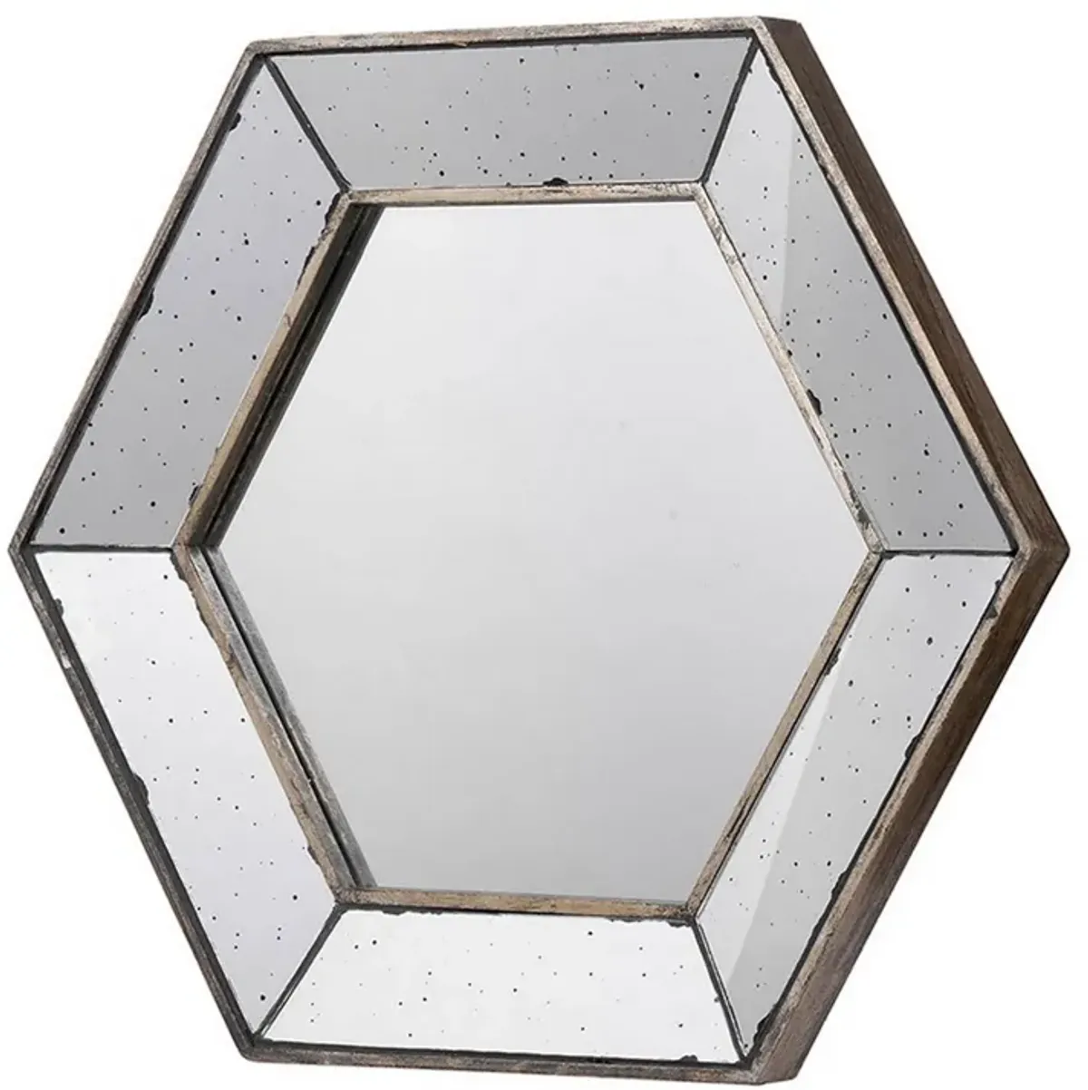 Filo 21 Inch Wall Accent Mirror, Raised Tray Edges, Hexagonal Mirror Frame-Benzara