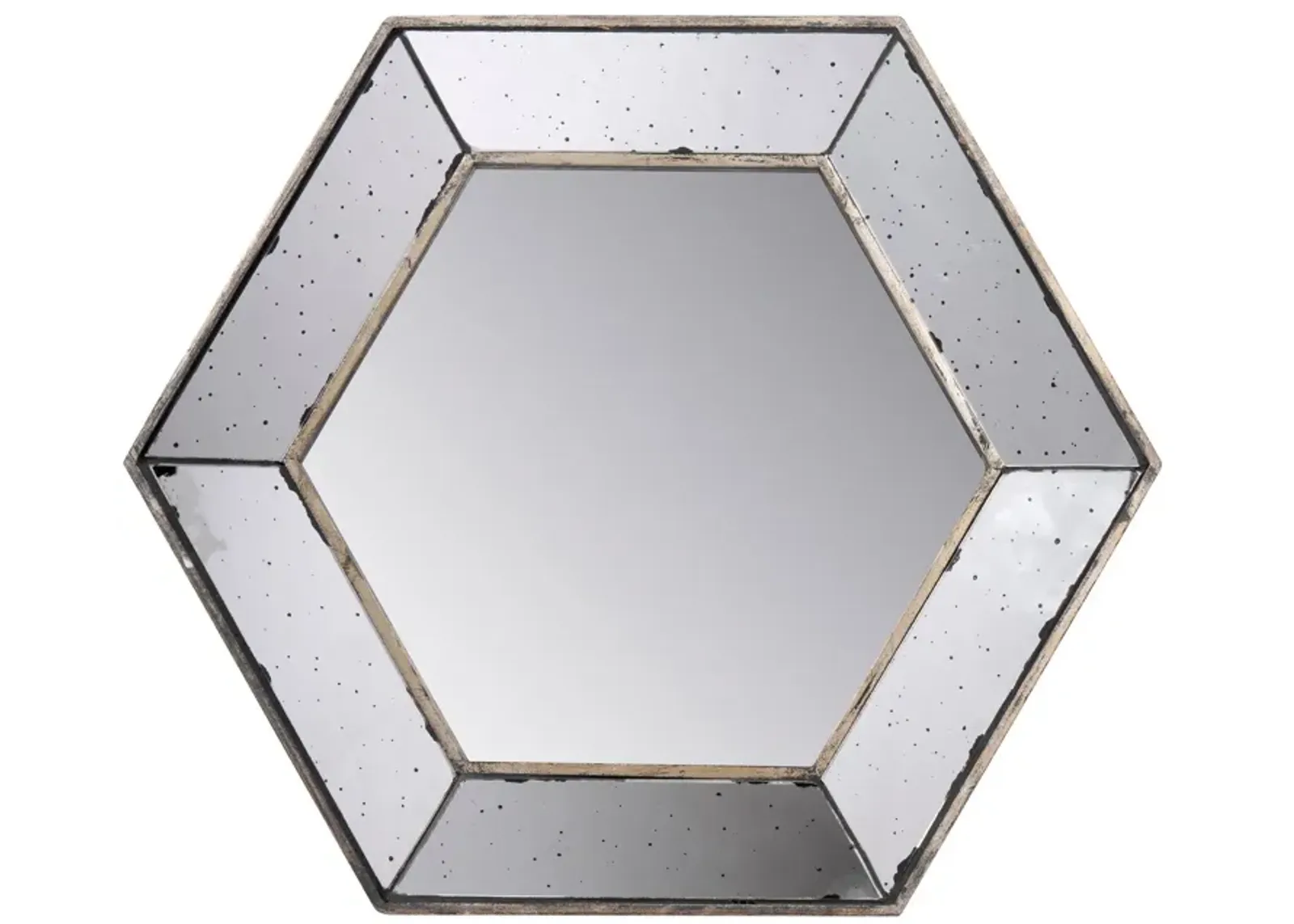 Filo 21 Inch Wall Accent Mirror, Raised Tray Edges, Hexagonal Mirror Frame-Benzara