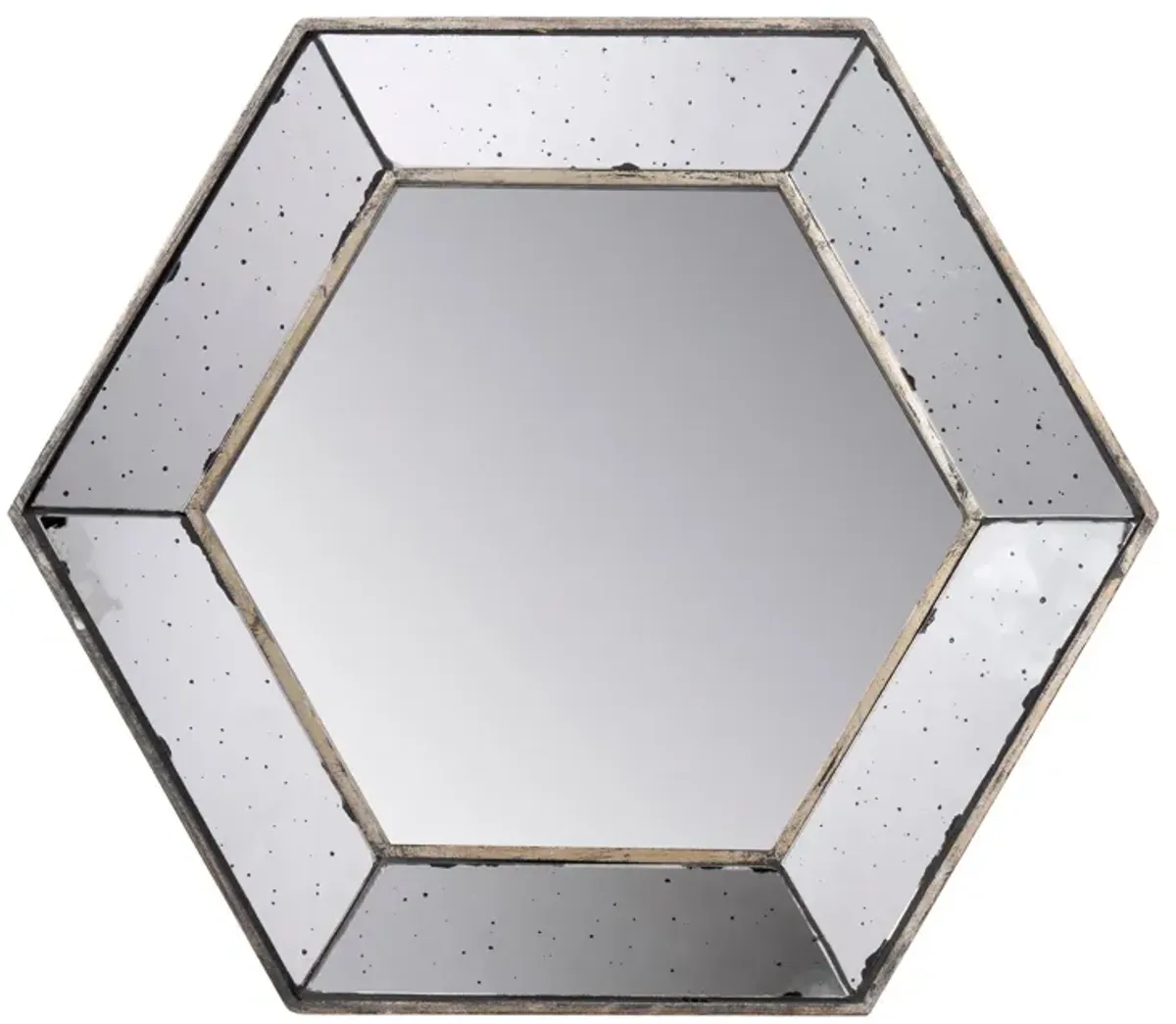 Filo 21 Inch Wall Accent Mirror, Raised Tray Edges, Hexagonal Mirror Frame-Benzara