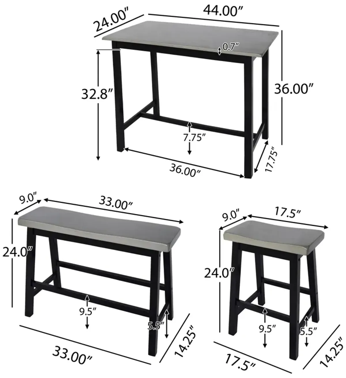 Merax  Farmhouse 4 Pieces  Dining Table Chair Bench Set