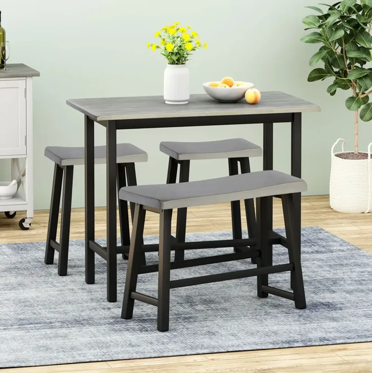 Merax  Farmhouse 4 Pieces  Dining Table Chair Bench Set