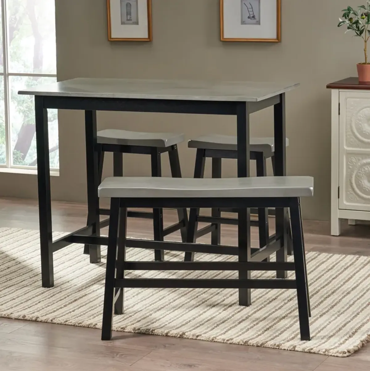 Merax  Farmhouse 4 Pieces  Dining Table Chair Bench Set