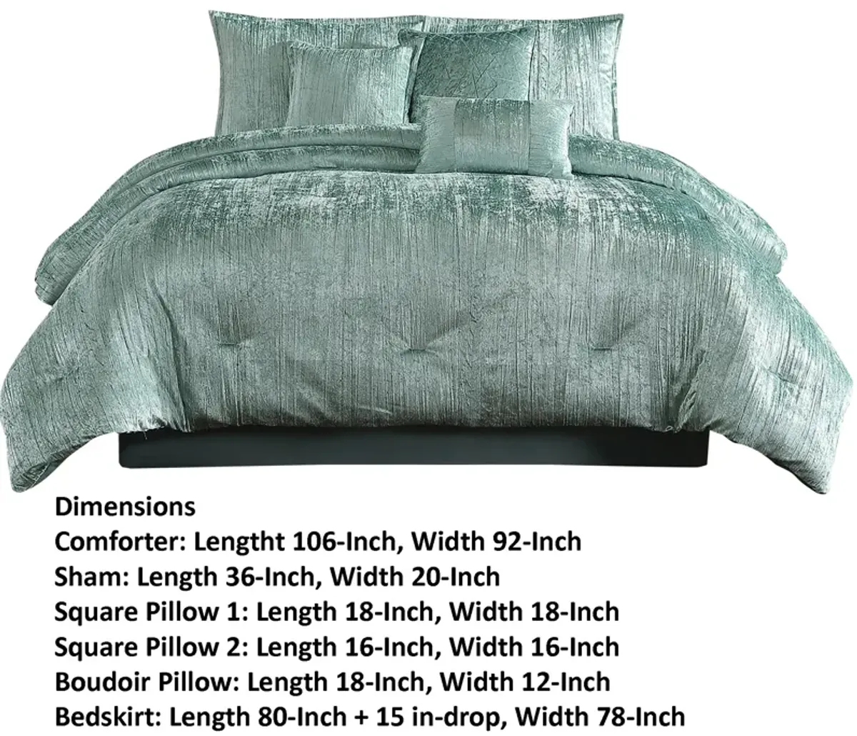 Jay 7 Piece King Comforter Set, Polyester Velvet Deluxe Texture, Green-Benzara