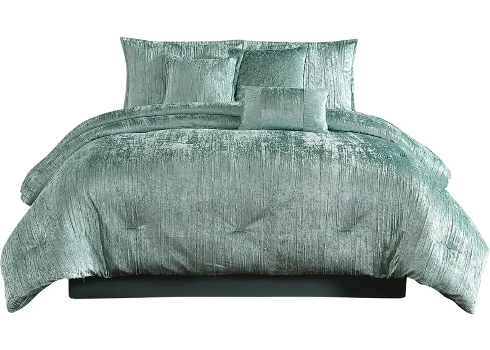 Jay 7 Piece King Comforter Set, Polyester Velvet Deluxe Texture, Green-Benzara