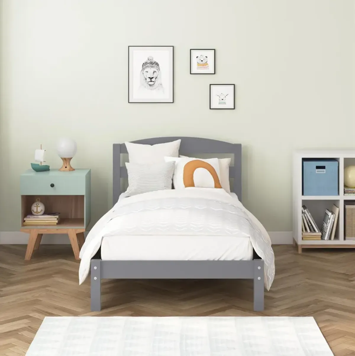 DHP Buster Twin Bed with Wood Headboard, Gray