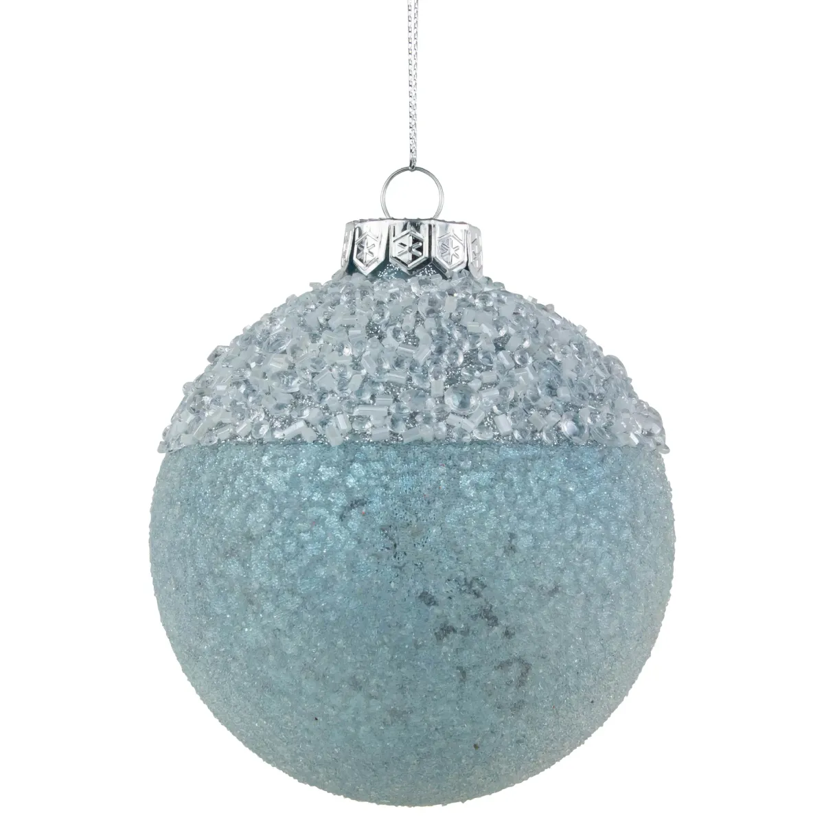 4" Silver and Blue Beaded Glass Christmas Ornament