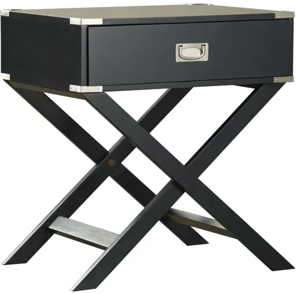 Hivvago Dark Grey Black 1-Drawer End Table Nightstand with Modern Classic X Style Legs