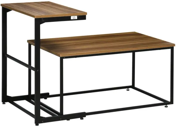 Industrial Style Nesting Tables Set of 2 with Metal Frame for Living Room