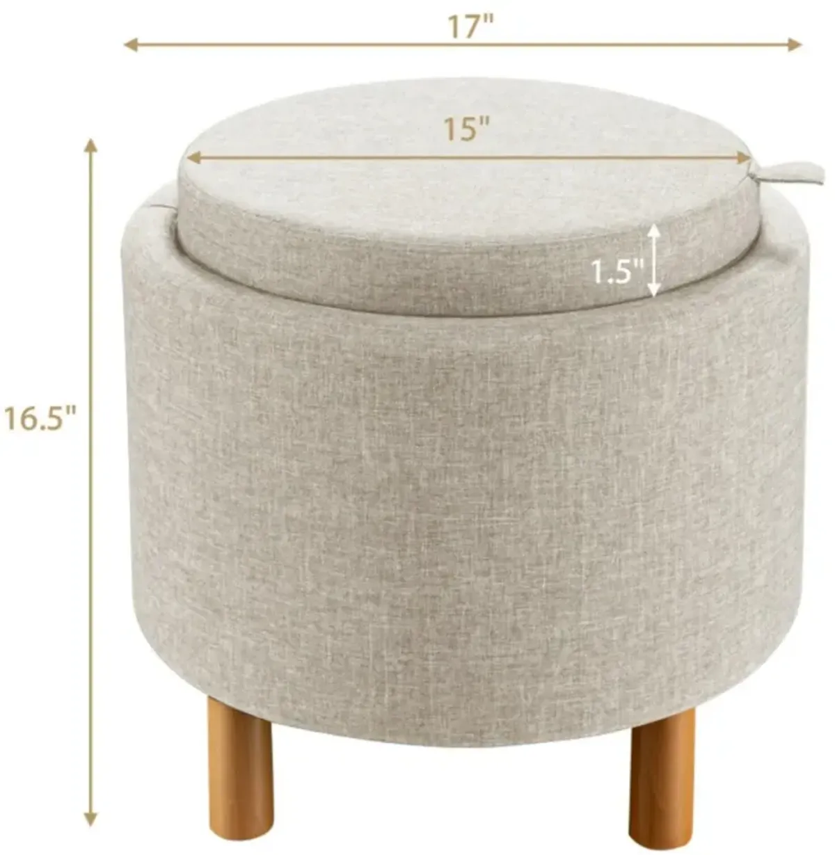 Hivvago Round Fabric Storage Ottoman with Tray and Non-Slip Pads for Bedroom