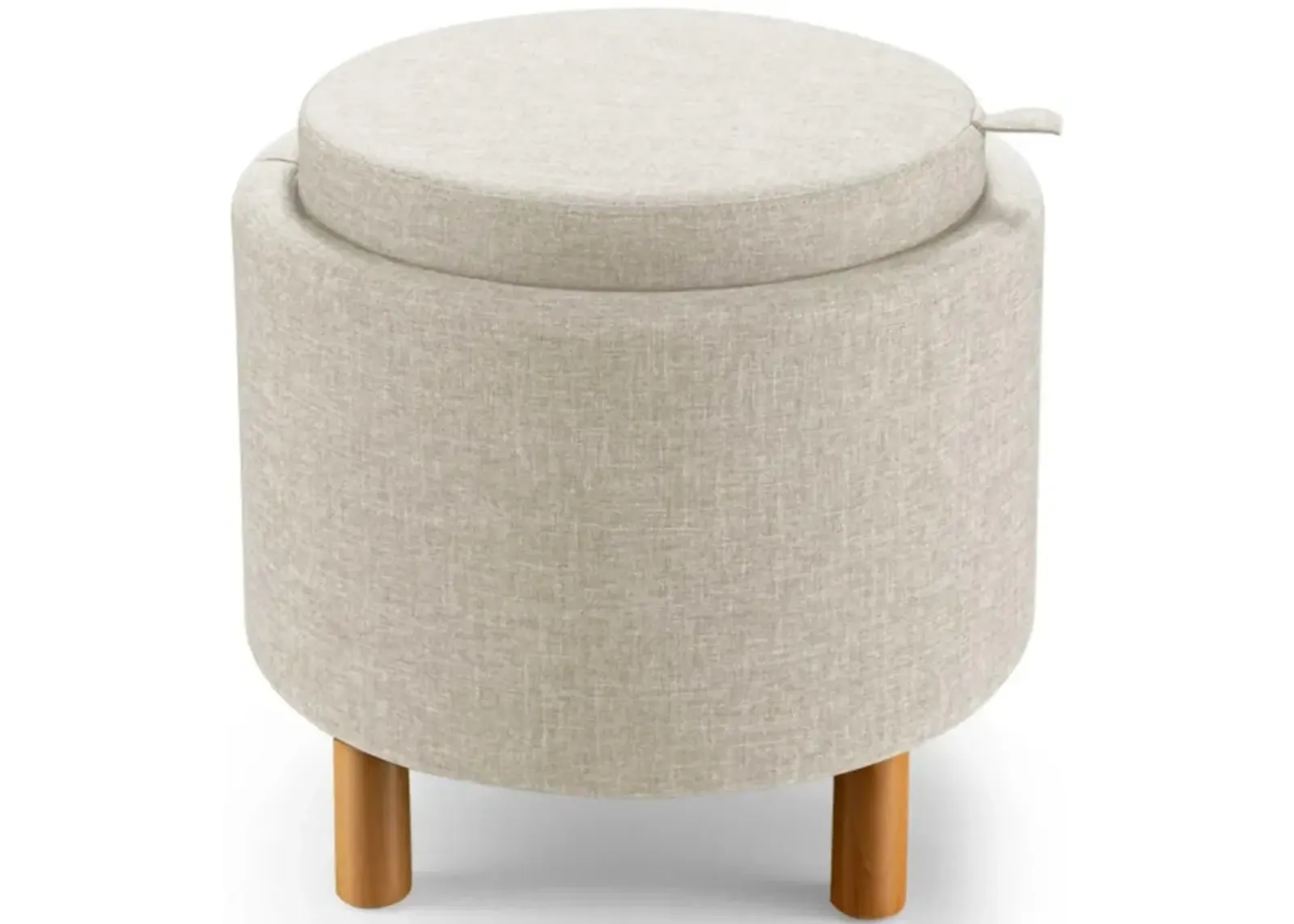 Hivvago Round Fabric Storage Ottoman with Tray and Non-Slip Pads for Bedroom