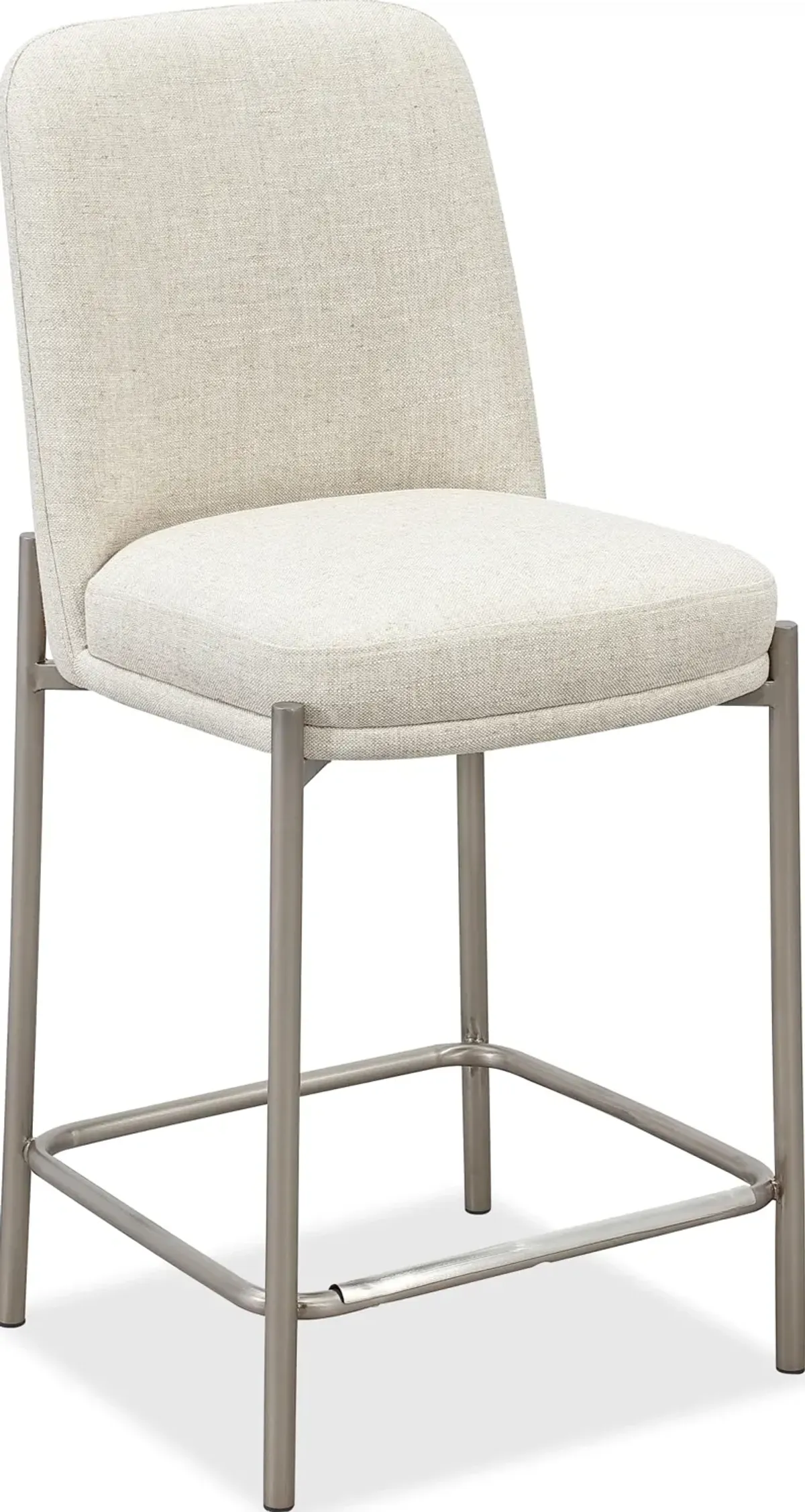 Dion Upholstered Counter Stool in Natural Light Linen and Brushed Nickel Metal - Set of 2