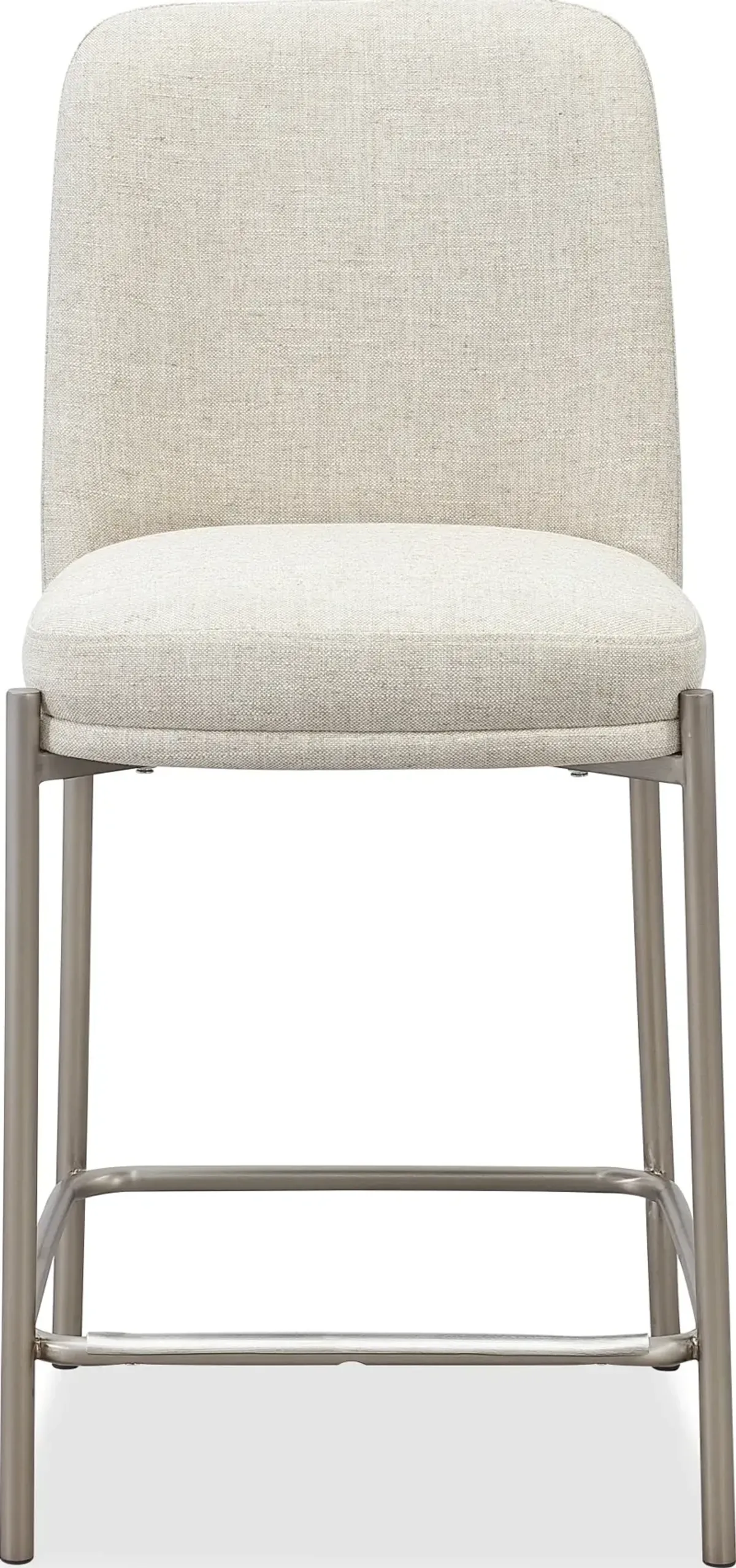 Dion Upholstered Counter Stool in Natural Light Linen and Brushed Nickel Metal - Set of 2