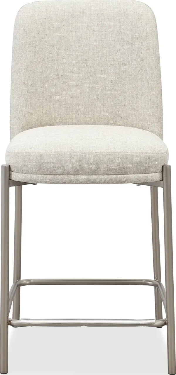 Dion Upholstered Counter Stool in Natural Light Linen and Brushed Nickel Metal - Set of 2