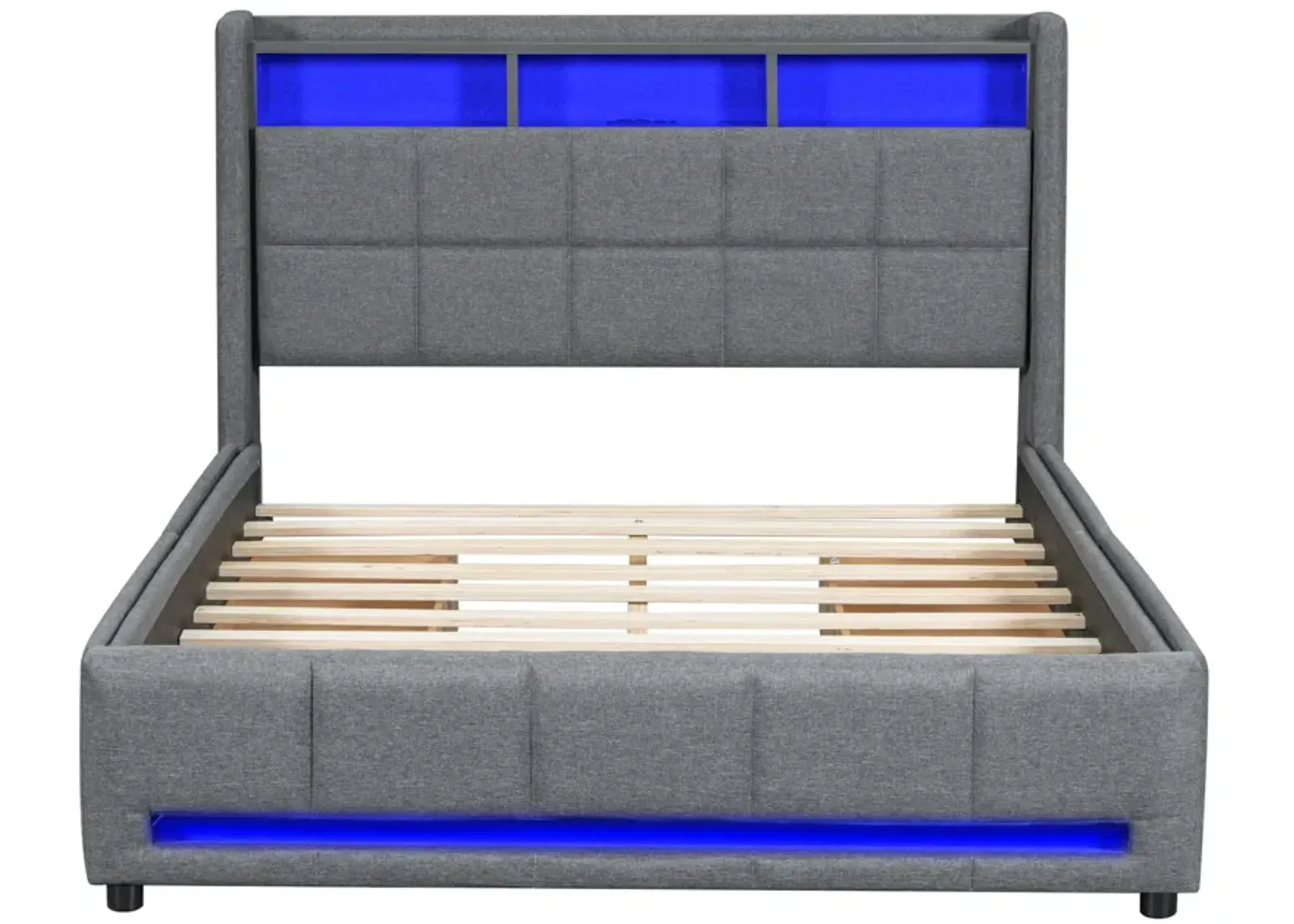 Merax Upholstered Platform Bed with LED and USB Charging