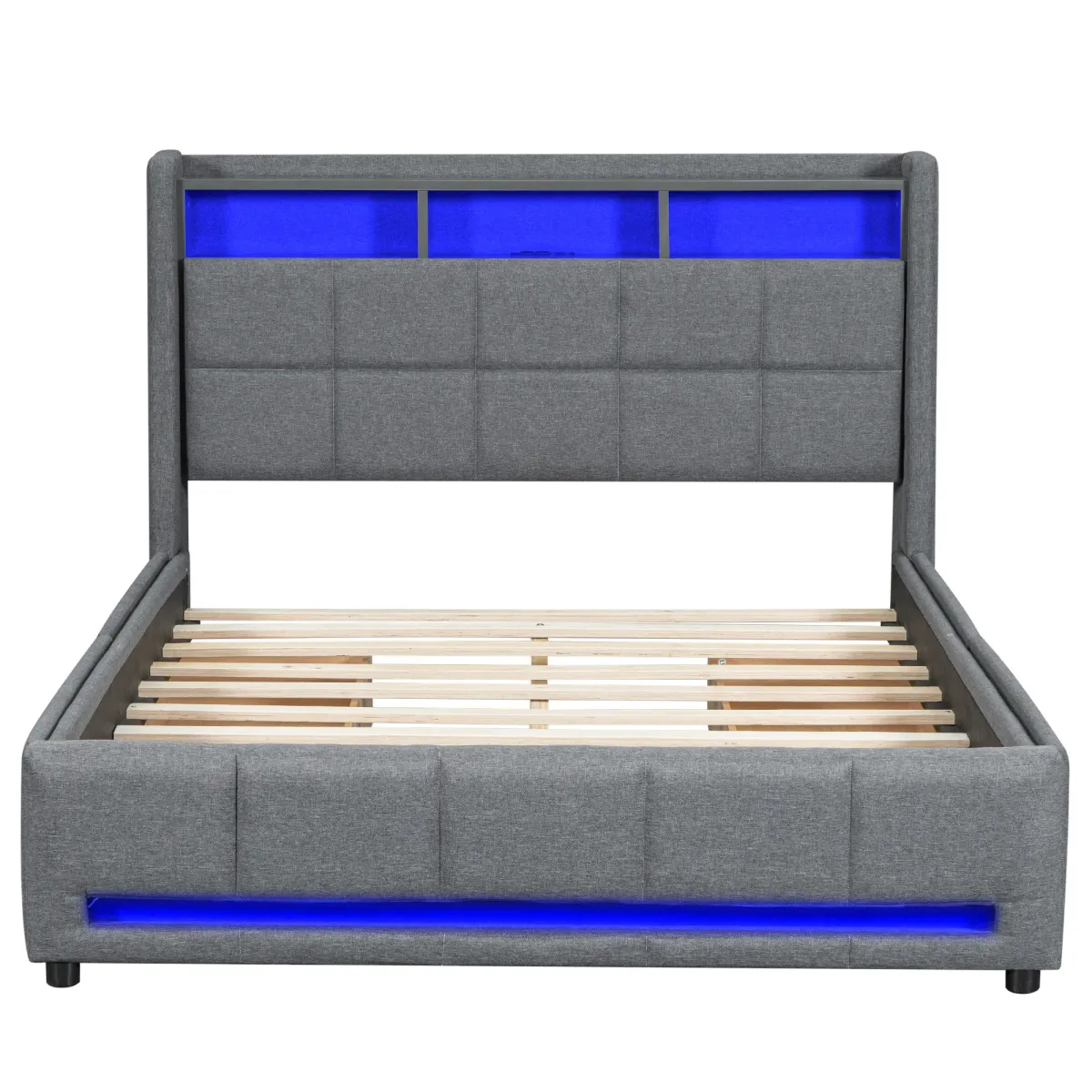 Merax Upholstered Platform Bed with LED and USB Charging