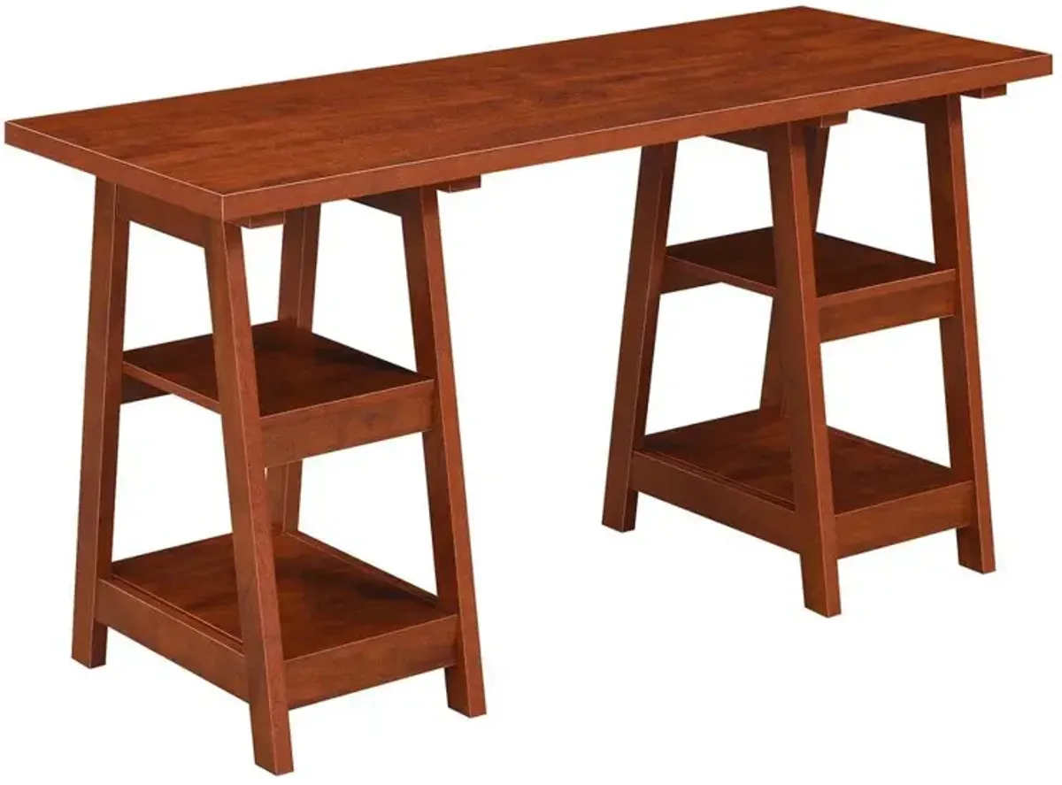 Convenience Concepts Designs2Go Double Trestle Desk with Shelves