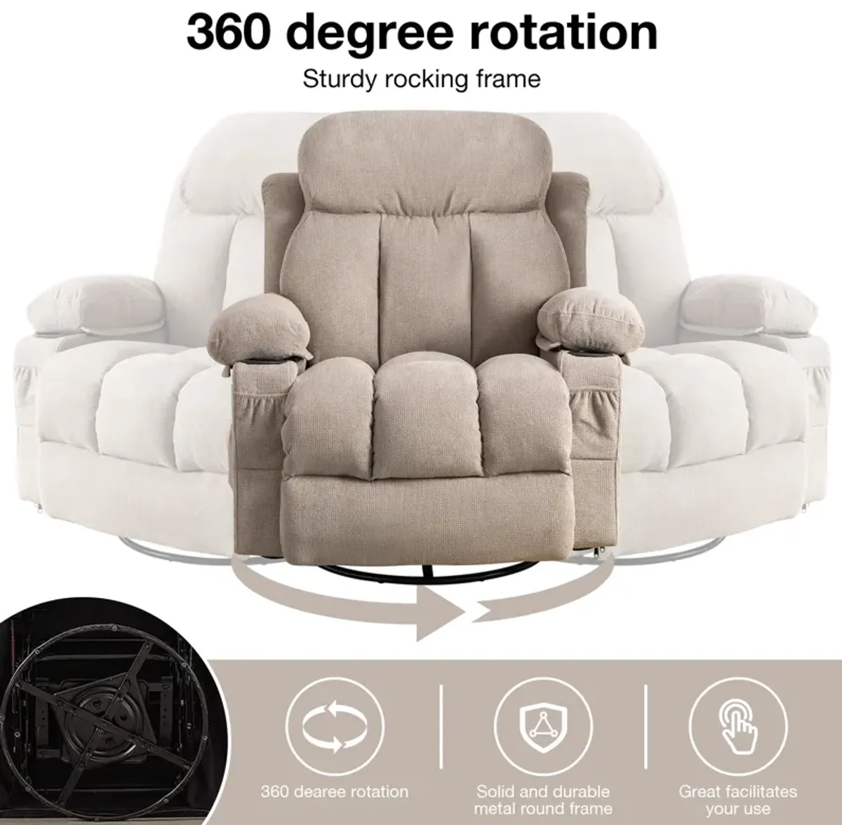 39.76 in. W Fabric Recliner with Rocking, Remote Control, Tufted and Storage