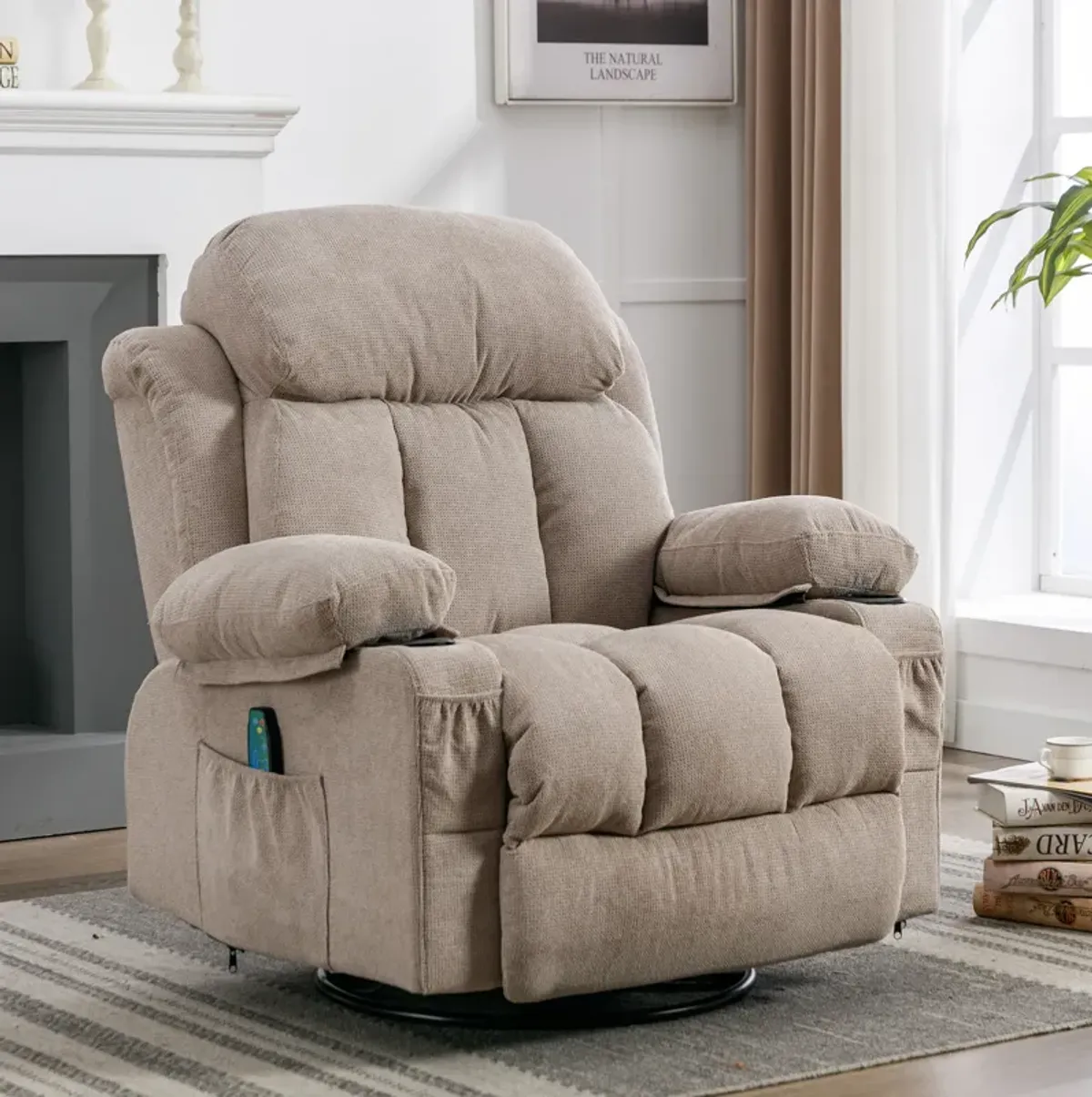 39.76 in. W Fabric Recliner with Rocking, Remote Control, Tufted and Storage