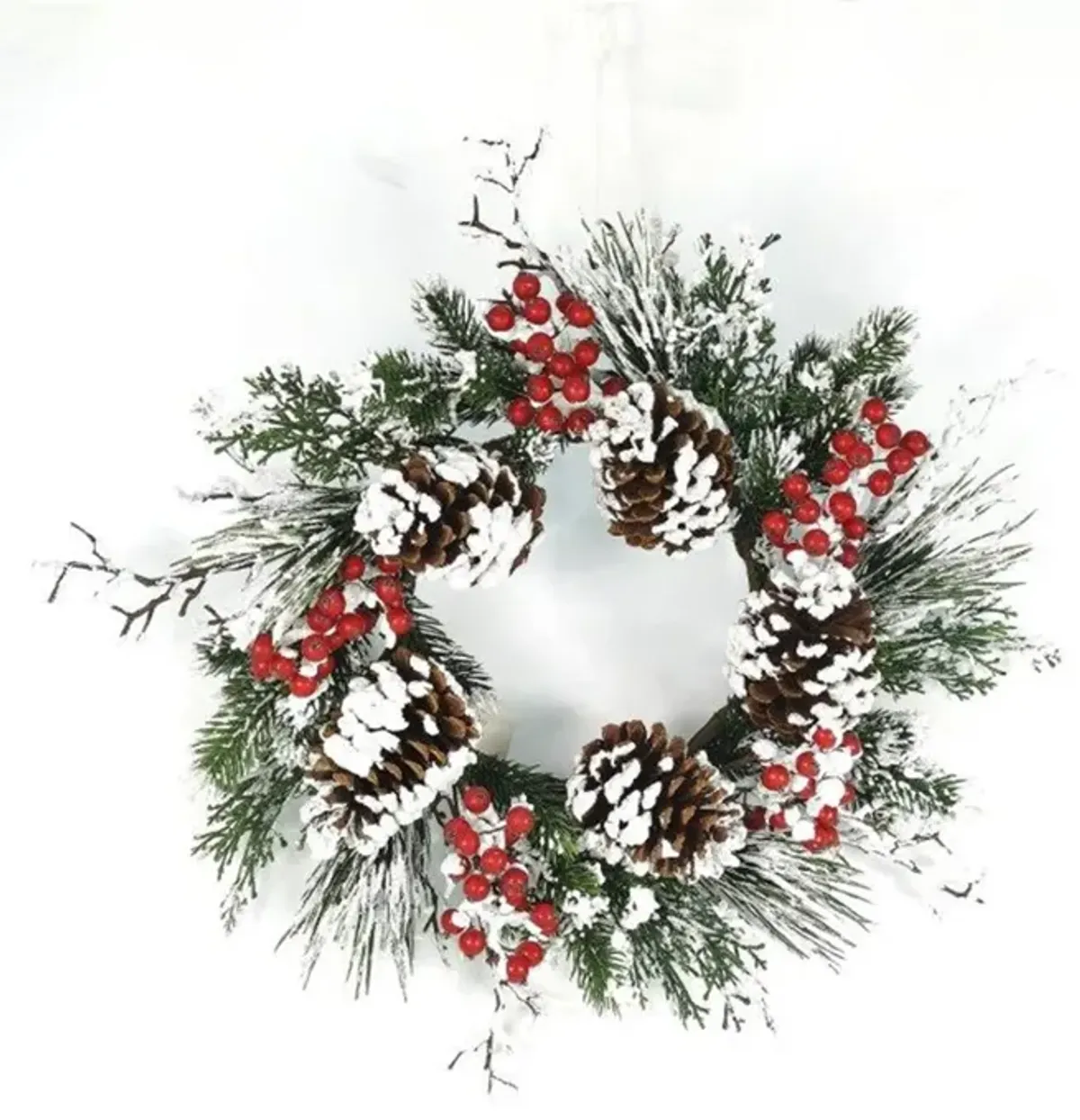 Snow Mixed Pine and Berry Wreath for Winter and Holiday Home Décor