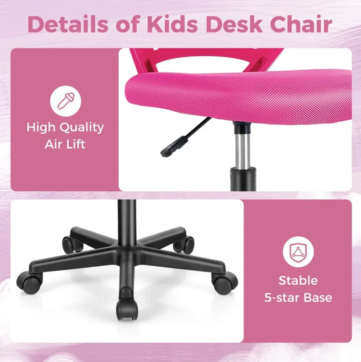 Height-adjustable Ergonomic Kids Desk Chair with Universal Casters