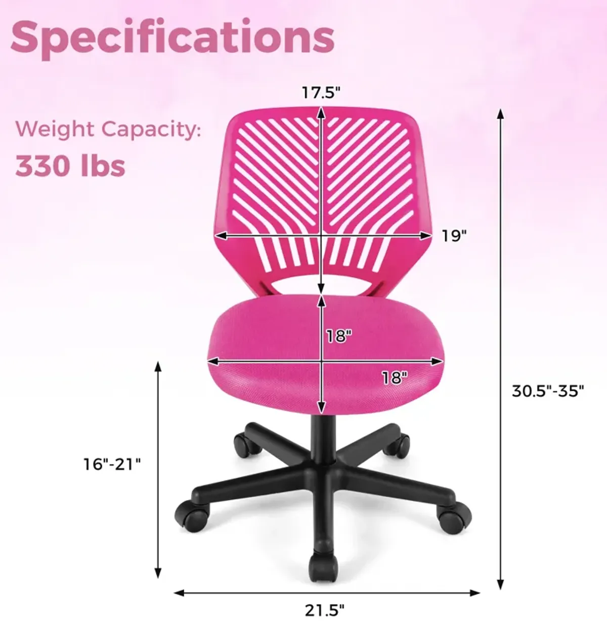 Height-adjustable Ergonomic Kids Desk Chair with Universal Casters