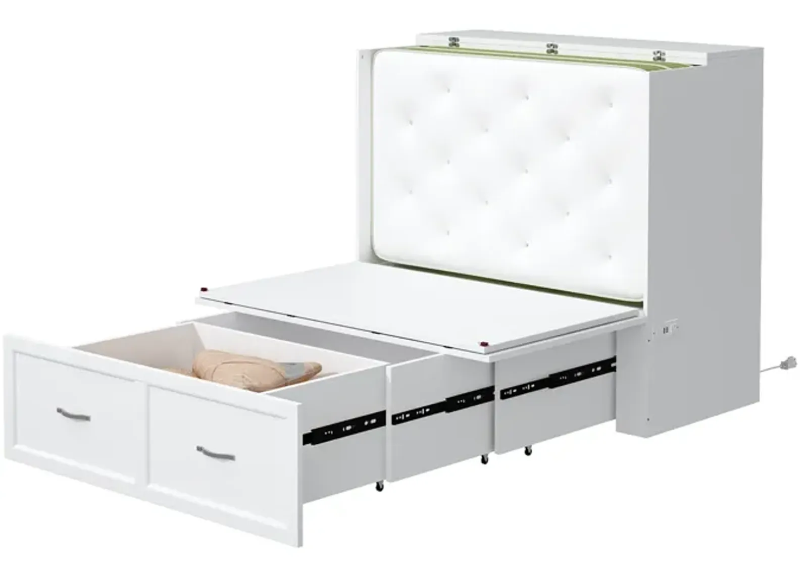 FUFU&GAGA Modern Convertible Bed with Storage Drawers and Upholstered Backrest (76.8" L x 44.4" W x 41.3" H), White