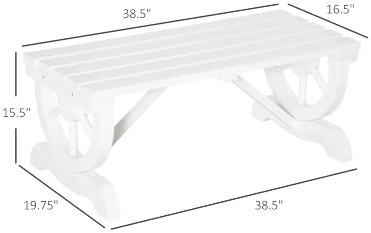 Outsunny 2-Person Wooden Garden Bench, Outdoor Wagon Wheel Porch Bench for Backyard Garden, Support 550 LBS, Rustic Country Style Patio Furniture, White