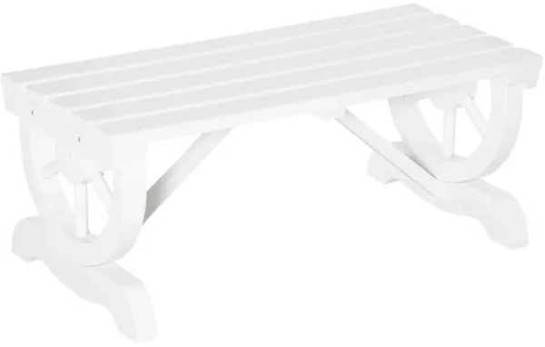 Outsunny 2-Person Wooden Garden Bench, Outdoor Wagon Wheel Porch Bench for Backyard Garden, Support 550 LBS, Rustic Country Style Patio Furniture, White